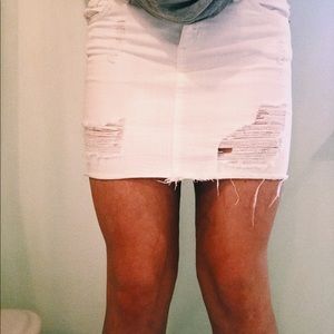 White Distressed Denim Skirt